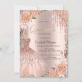 Rose Gold Glitzer Tropfen Kleidung Peach Rose Einladung (Vorderseite)