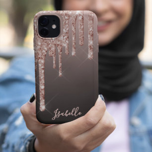 Rose Gold Glitzer Tropfen Kupfer Ober-Name mädchen Case-Mate iPhone 14 Hülle