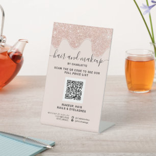Rose Gold Glitzer Tropfen machen digitalen QR-Prei Sockelschild