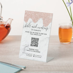 Rose Gold Glitzer Tropfen Make-up Marmor QR Preis Sockelschild