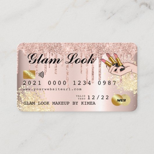 Rose Gold Glitzer Tropfen Makeup Artist Kreditkart Visitenkarte (Vorderseite)