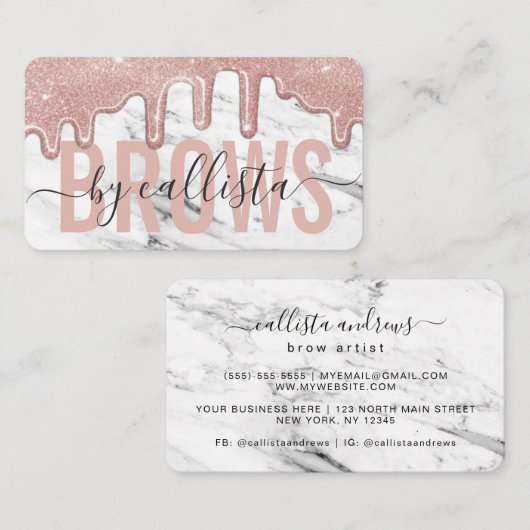 Rose Gold Glitzer Tropfen Marble Eyebrow Artist Visitenkarte (Vorne/Hinten)