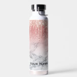 Rose Gold Glitzer Tropfen Marmorbäume Individuelle Trinkflasche<br><div class="desc">Trendy Chic Niedlich Rose Gold Individuelle Name Wasserflasche</div>