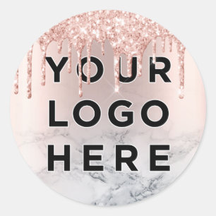 Rose Gold Glitzer Tropfen Marmorbusiness Logo Runder Aufkleber