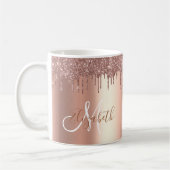 Rose Gold Glitzer Tropfen Metal Monogram Kaffeetasse (Links)