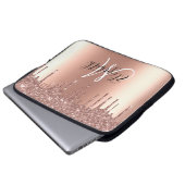 Rose Gold Glitzer Tropfen Metal Monogram Trendy Laptopschutzhülle (Vorne Knopf)
