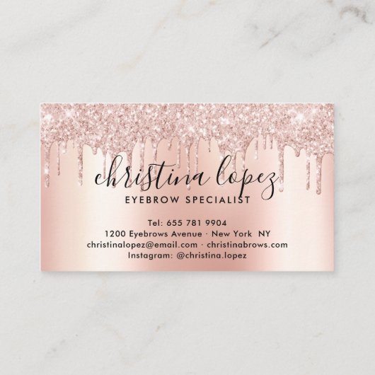 Rose Gold Glitzer Tropfen Metallische, elegante Br Visitenkarte (Rückseite)