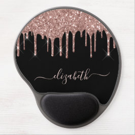 Rose Gold Glitzer Tropfen Monogram Black Gel Mousepad