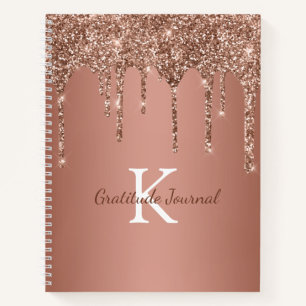 Rose Gold Glitzer Tropfen Monogram Dankbarkeit Jou Notizblock