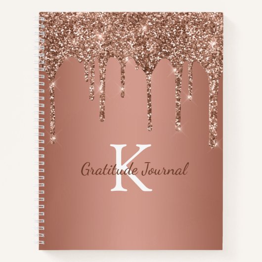Rose Gold Glitzer Tropfen Monogram Dankbarkeit Jou Notizblock (Vorderseite)