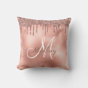 Rose Gold Glitzer Tropfen Monogram Familienname Kissen