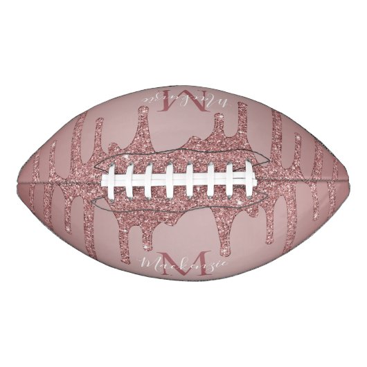 Rose Gold Glitzer Tropfen Monogram Football (Vorderseite)