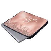 Rose Gold Glitzer Tropfen Monogram Laptopschutzhülle (Vorne Knopf)
