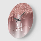 Rose Gold Glitzer Tropfen Monogram Metallic Große Wanduhr (Winkel)