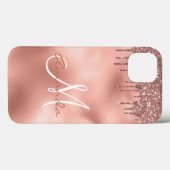 Rose Gold Glitzer Tropfen Monogram Personalisiert Case-Mate iPhone Hülle (Rückseite (Horizontal))