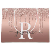 Rose Gold Glitzer Tropfen Monogram Script Metal Große Geschenktüte (Vorderseite)