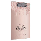 Rose Gold Glitzer Tropfen Monogramm-Geschäft Klemmbrett (Rechts)