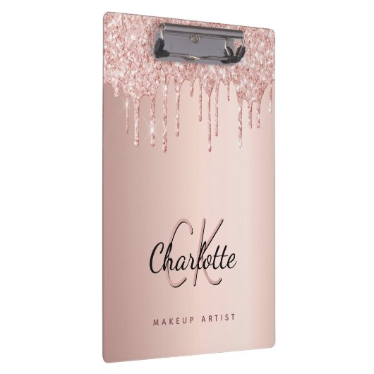 Rose Gold Glitzer Tropfen Monogramm-Geschäft Klemmbrett (Rechts)