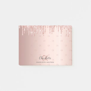 Rose Gold Glitzer Tropfen Monogramm Initialen Post-it Klebezettel