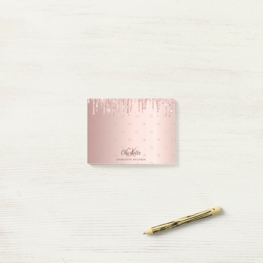 Rose Gold Glitzer Tropfen Monogramm Initialen Post-it Klebezettel (Auf Schreibtisch)