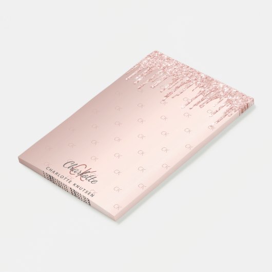 Rose Gold Glitzer Tropfen Monogramm Initialen Post-it Klebezettel (angewinkelt)