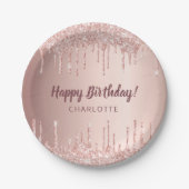 Rose Gold Glitzer Tropfen Monogramm Luxus Pappteller (Vorderseite)