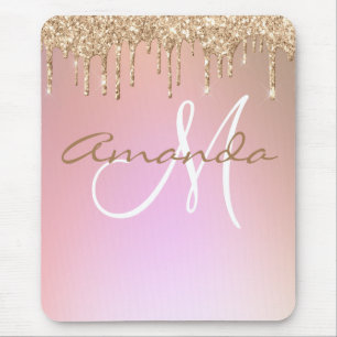 Rose Gold Glitzer Tropfen Monogramm Mousepad