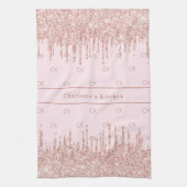Rose Gold Glitzer Tropfen Monogramm Name Geschirrtuch (Vertikal)