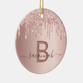 Rose Gold Glitzer Tropfen Monogramm Name Keramik Ornament (Rechts)