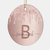 Rose Gold Glitzer Tropfen Monogramm Name Keramik Ornament (Links)