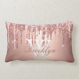 Rose Gold Glitzer Tropfen Monogramm Name  Lendenkissen
