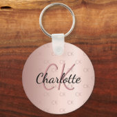 Rose Gold Glitzer Tropfen Monogramm Name Schlüsselanhänger (Vorderseite)