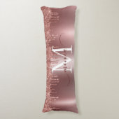 Rose Gold Glitzer Tropfen Monogramm Name Seitenschläferkissen (Vorderseite Vertikal)