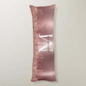 Rose Gold Glitzer Tropfen Monogramm Name Seitenschläferkissen (Rückseite (Vertikal))