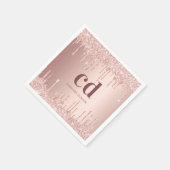 Rose Gold Glitzer Tropfen Monogramm Name Serviette (Ecke)