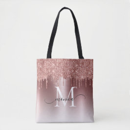 Rose Gold Glitzer Tropfen Monogramm Name Tasche
