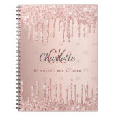 Rose Gold Glitzer Tropfen Monogramm Namenskript Notizblock (Vorderseite)