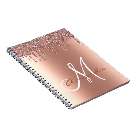 Rose Gold Glitzer Tropfen Monogramm Notizblock (Rechte Seite)