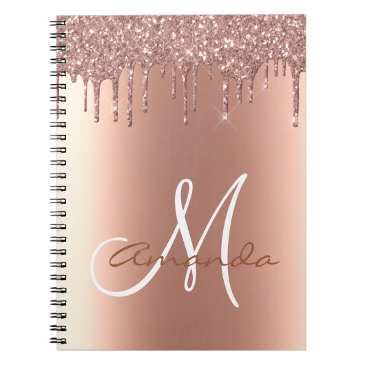 Rose Gold Glitzer Tropfen Monogramm Notizblock (Vorderseite)