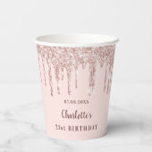 Rose Gold Glitzer Tropfen Monogramm Pappbecher (Rückseite)