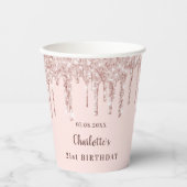 Rose Gold Glitzer Tropfen Monogramm Pappbecher (Vorderseite)
