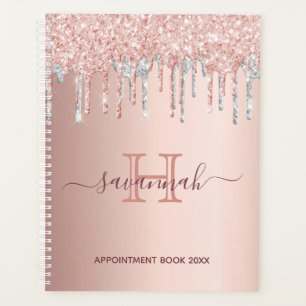 Rose Gold Glitzer Tropfen Monogramm Planer