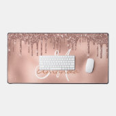 Rose Gold Glitzer Tropfen Monogramm Rosa Schreibtischunterlage (Tastatur & Maus)