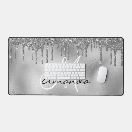 Rose Gold Glitzer Tropfen Monogramm Rosa Schreibtischunterlage (Tastatur & Maus)