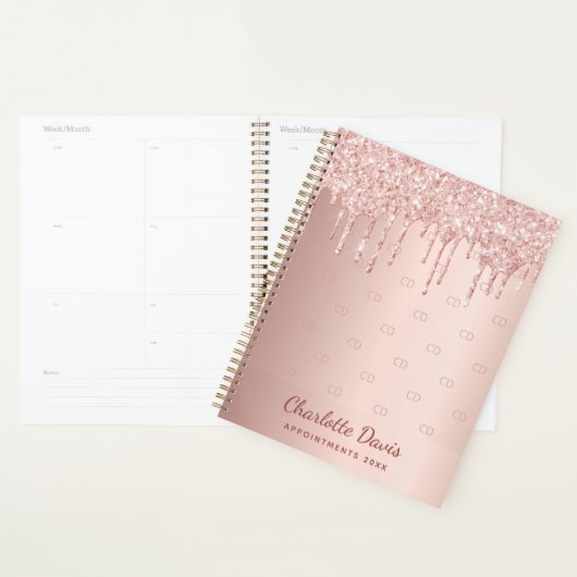 Rose Gold Glitzer Tropfen Monogramm Skript 2026 Planer (Anzeige)
