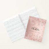 Rose Gold Glitzer Tropfen Monogramm-Skript Notizblock (Innenseite)