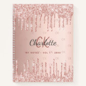 Rose Gold Glitzer Tropfen Monogramm-Skript Notizblock (Vorderseite)