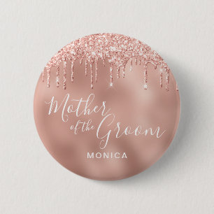 Rose Gold Glitzer Tropfen Mutter des Bräutigams Button
