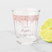 Rose Gold Glitzer Tropfen Name Schnapsglas (Vorderseite)