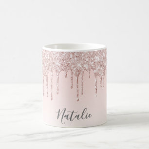 Rose Gold Glitzer Tropfen nennen mädchenhafte Rosa Kaffeetasse